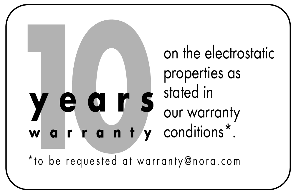 10 years warranty on ESD properities of flooring by nora